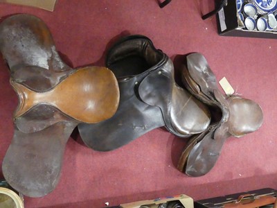 Lot 91 - Three vintage leather riding saddles
