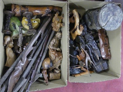 Lot 92 - Two boxes of African hardwood carvings to...