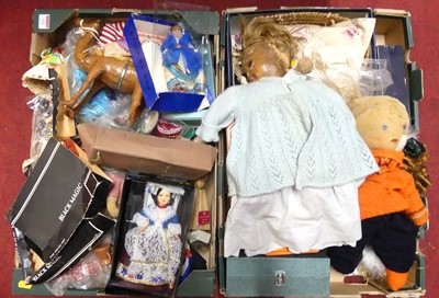 Lot 132 - Two boxes, to include various soft toys, dolls...