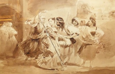 Lot 471 - 19th century school - Courtship scene, sepia...