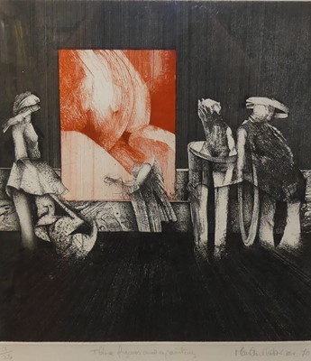 Lot 505 - Martin Ware - Three figures and a painting,...
