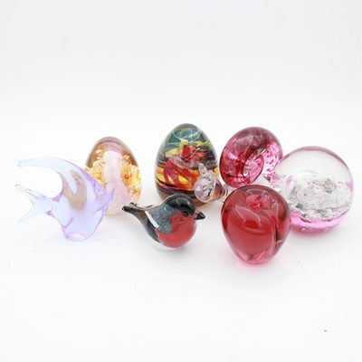 Lot 298 - A collection of assorted glass paper weights,...
