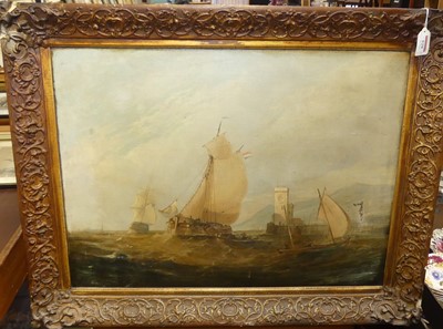 Lot 529 - 19th century school Dutch barges approaching...