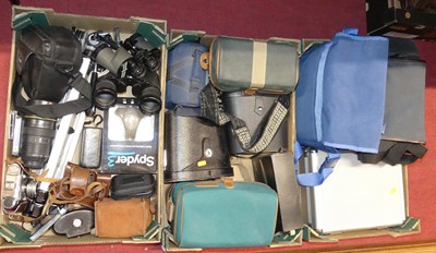 Lot 177 - Three boxes of optical equipment, to include a...