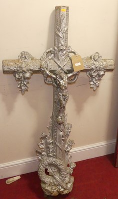 Lot 576 - A 19th century French cast iron crucifix, with...