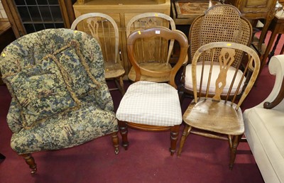 Lot 636 - Three elm and beech splatback kitchen chairs;...
