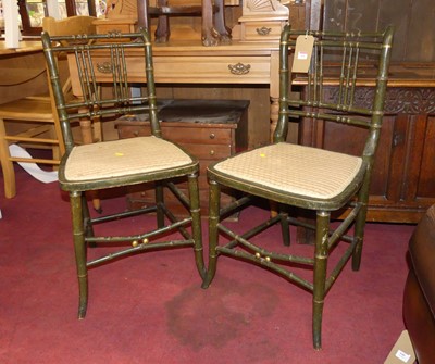 Lot 641 - A pair of green painted bamboo effect bedroom...