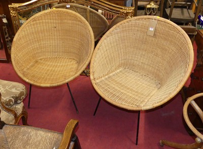 Lot 645 - A pair of 1960s wicker and painted rodded...