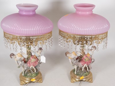 Lot 654 - A pair of continental pottery figural table...