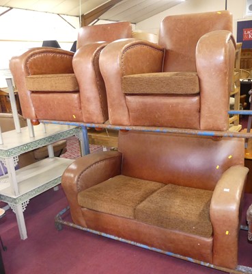 Lot 624 - An Art Deco style tan leather and metal...