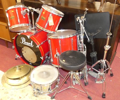 Lot 700 - A Pearl drum kit, with stool, tripod supports...