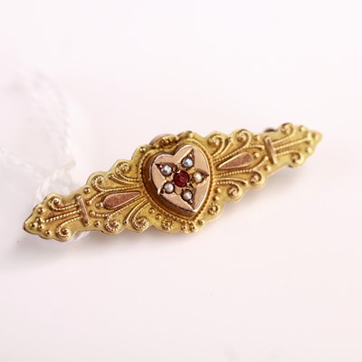Lot 373 - An Edwardian 9ct gold ruby and seed pearl set...