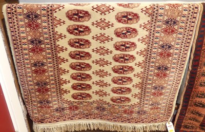 Lot 724 - A Turkish woollen red, blue & cream ground...