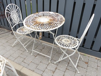 Lot 736 - A French style white painted wrought metal...