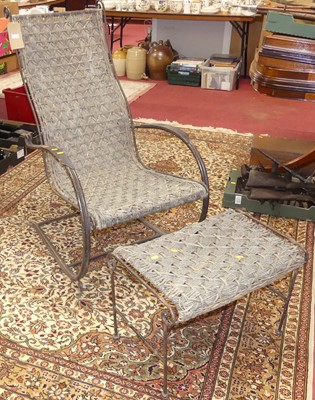 Lot 739 - A vintage iron framed and woven wicker inset...
