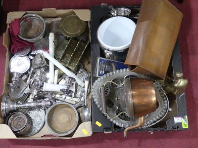 Lot 187 - Two boxes of assorted metalware, to include...