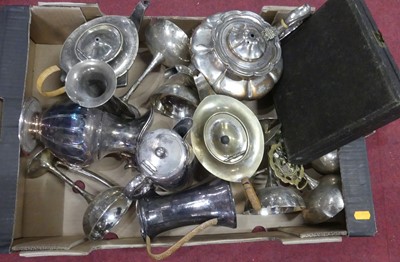 Lot 192 - A box of assorted silver plated wares, to...