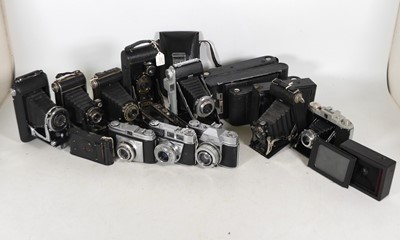 Lot 208 - A box of assorted vintage cameras, to include...