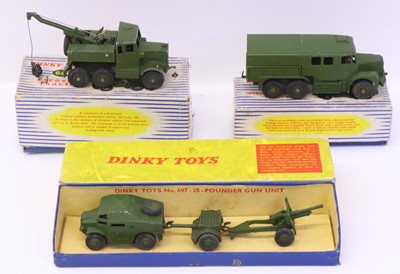 Lot 901 - Dinky Toys group of 3 playworn military...