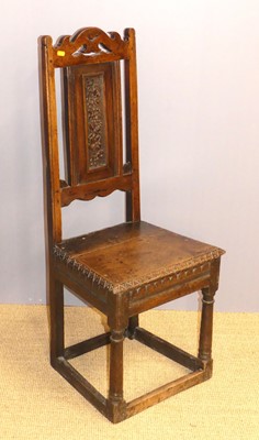 Lot 654 - An antique joined oak panel back and seat...