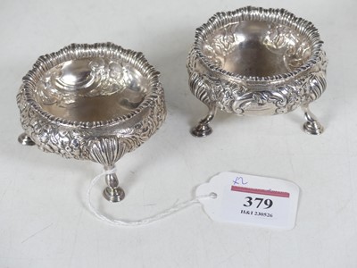 Lot 379 - A pair of Victorian silver footed salts, each...