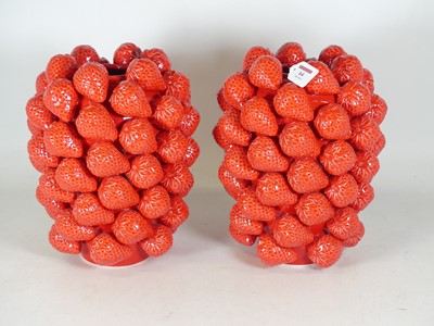 Lot 64 - A pair of contemporary porcelain vases, relief...