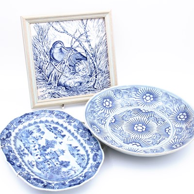 Lot 17 - A Chinese blue & white 'sunburst' dish,...