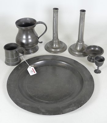 Lot 60 - A collection of pewter, to include a quart...
