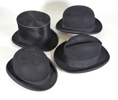 Lot 26 - A gentleman's black top hat, together with two...
