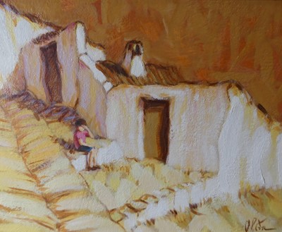 Lot 509 - Rafael Oliva (b.1943) - Pueblo Blanco, oil on...