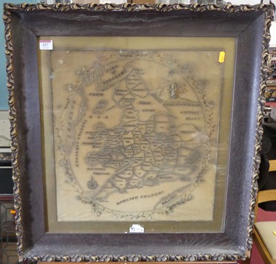 Lot 527 - A 19th century silkwork county map of England...