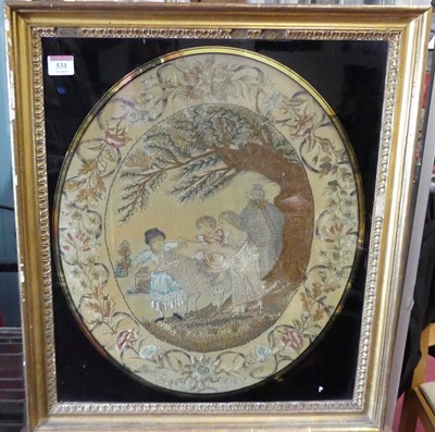 Lot 531 - An early 19th century silkwork panel depicting...