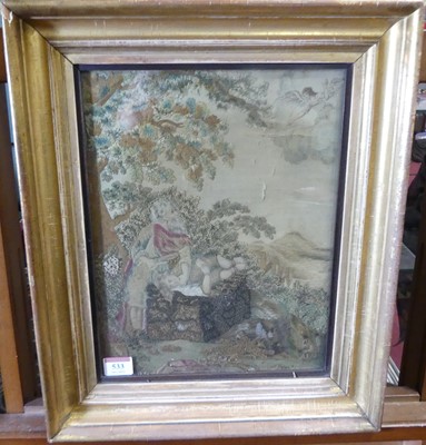Lot 533 - A circa 1800 silkwork panel depicting the...