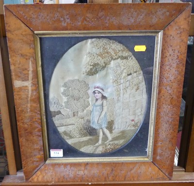 Lot 534 - A circa 1830 silk and woolwork panel depicting...