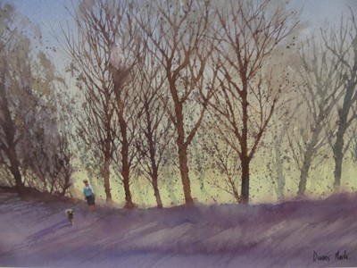 Lot 582 - Dennis Nash (b.1947) - Dog walk at sunset,...