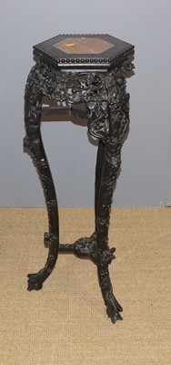 Lot 715 - A circa 1900 Chinese hardwood and marble inset...