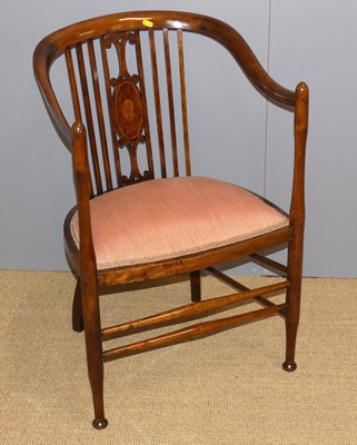 Lot 694 - A Edwardian mahogany and inlaid tub elbow...