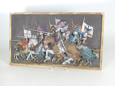Lot 52 - A reproduction painted stoneware panel, relief...