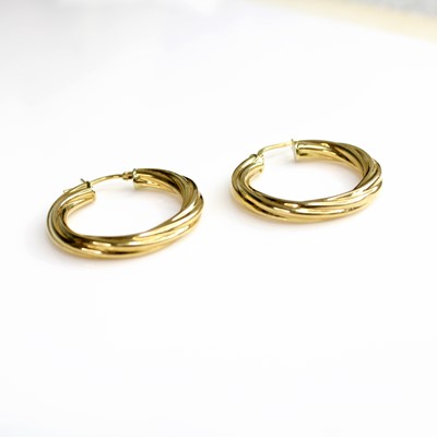 Lot 335 - A pair of modern 18ct gold hollow hoop...