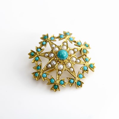 Lot 323 - A Victorian style 9ct gold, turquoise and seed...