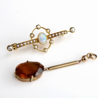 Lot 324 - An Edwardian 15ct gold, seed pearl and opal...