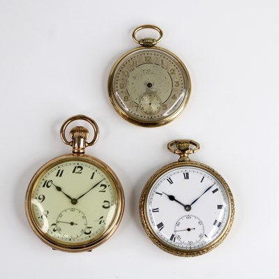 Lot 344 - Three gent's gold plated keyless pocket...