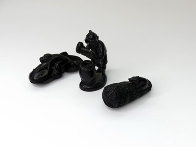 Lot 368 - Three various Japanese style carved hardwood...
