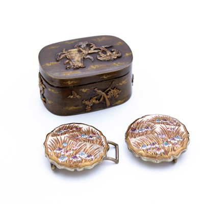 Lot 246 - A Japanese bronze box and cover, relief...