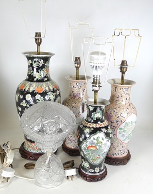 Lot 212 - A Chinese famille noir porcelain table lamp, h....