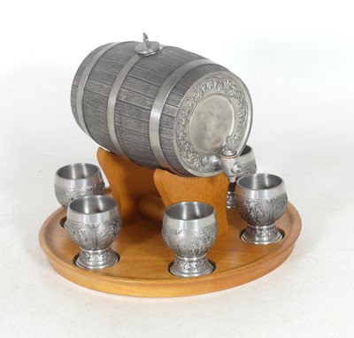 Lot 14 - A 20th century German pewter spirit keg on...