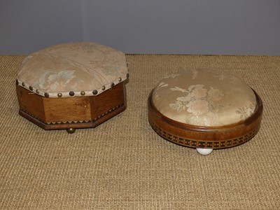Lot 649 - Two Victorian walnut inlaid and upholstered...