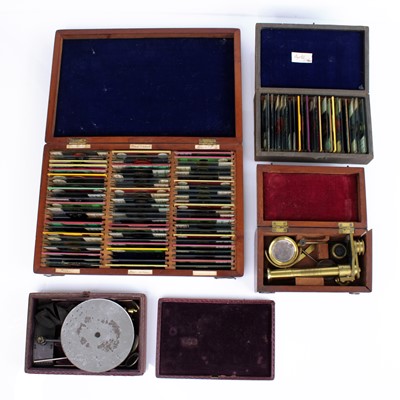 Lot 179 - A collection of Victorian microsope specimen...
