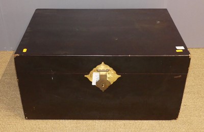 Lot 675 - An Oriental black lacquered hinge top chest,...