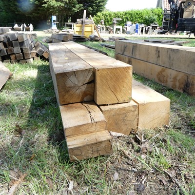 Lot 521 - Five various oak 6" square beam sections,...
